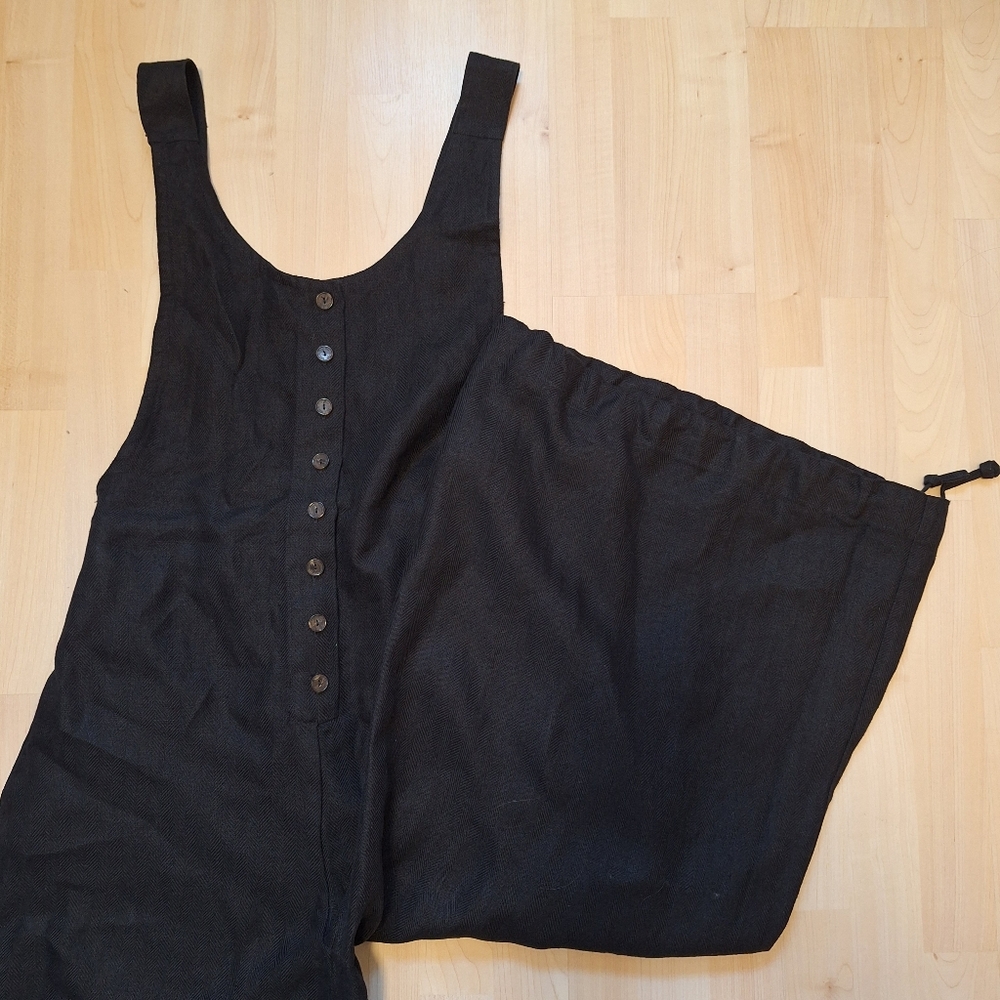 Son de Flor Twill Linen Black Herringbone Button Front Jumpsuit S/M